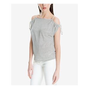 MAX STUDIO Womens Ivory Cold Shoulder Striped Boat Neck Top XS